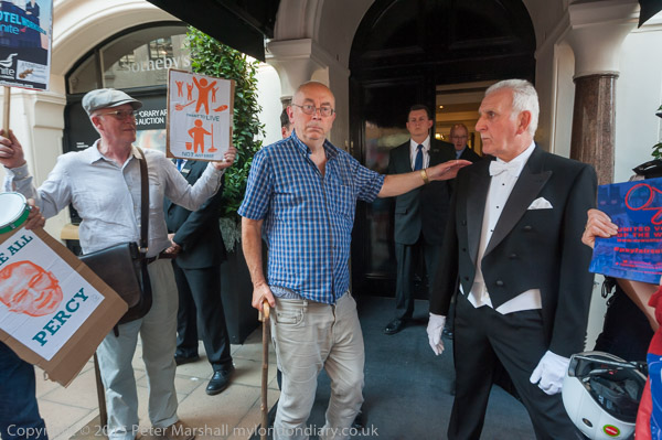 Sotheby's 'Dignity under the Hammer' protest - 2015 - United Voices of the World   - Ian Bone of Class War